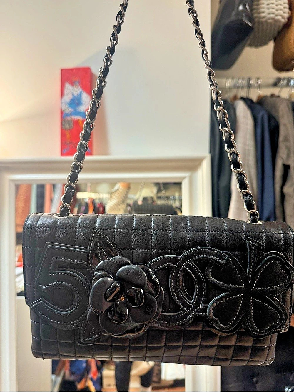 Chanel Black Quilted Leather Icons Symbole Flap Bag